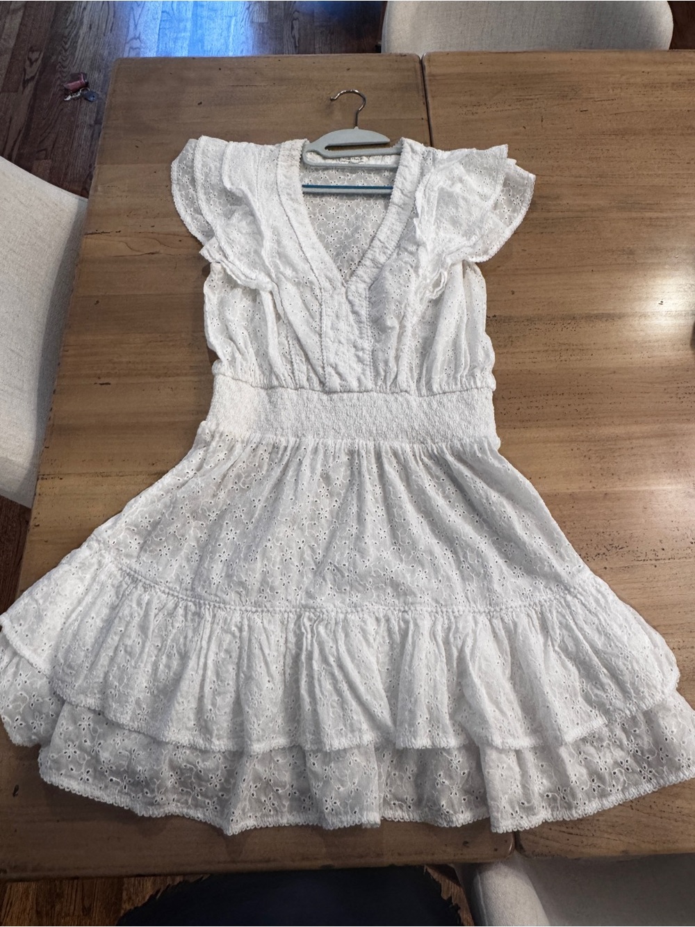 Poupette St. Barth White Eyelet Ruffle Midi Dress